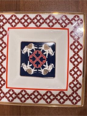 Decorative Elephant Motif Trinket Tray - Navy, White & Red